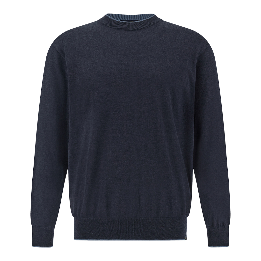 Paul & Shark Men's Dama Blue Crew‑Neck Sweater In Wool And Silk With Double Bicolor Collar, Man, Size: 5XL