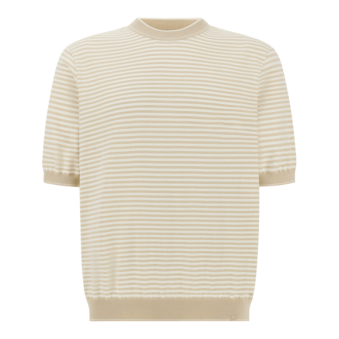 Paul & Shark Men's Blanc De Blanc- Feather Gray Crew‑Neck Sweater In Fresco Cotton With Striped Pattern, Man, Size: 3XL