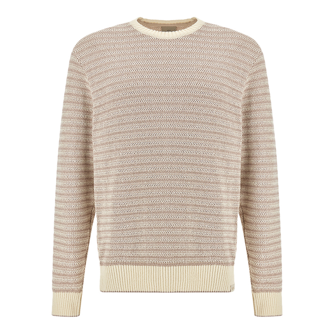 Paul & Shark Men's Whisper White-Whisper Pink Crew‑Neck Sweater In Bouclé Cotton With Striped Pattern, Man, Size: 3XL