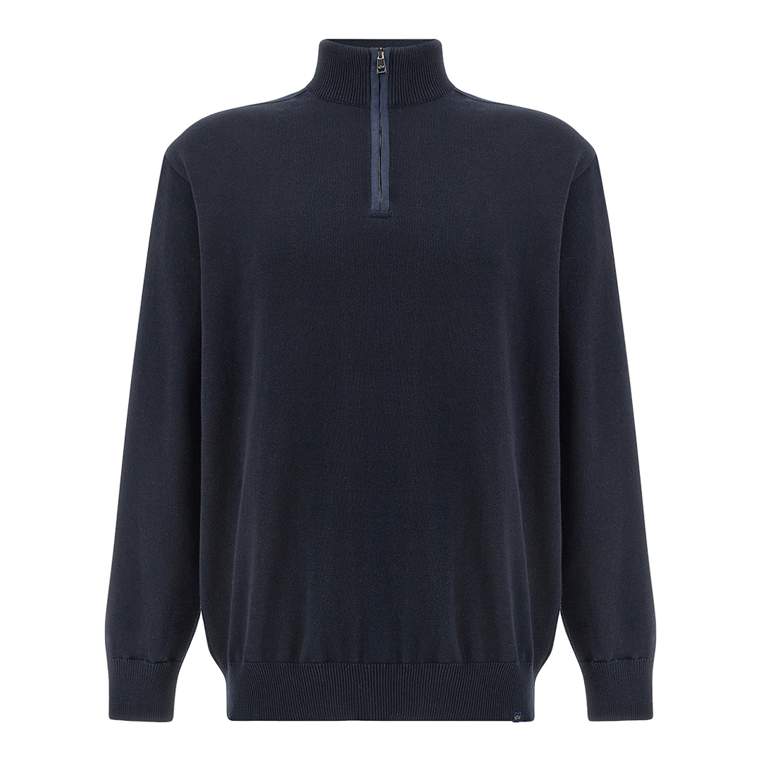 Paul & Shark Men's Dama Blue Half‑Zip Sweater In Fresco Cotton With Linen Details, Man, Size: 4XL