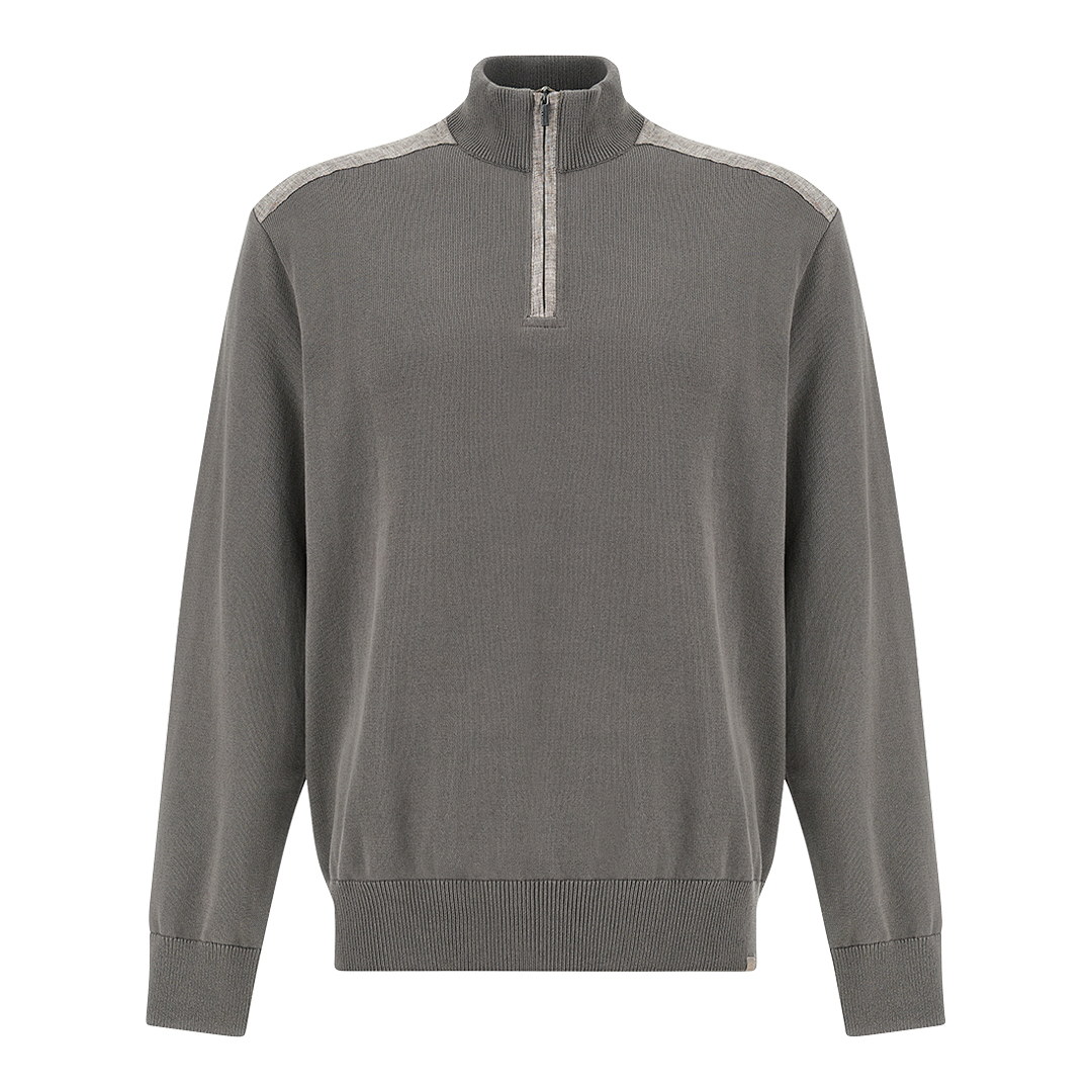 Paul & Shark Men's Morel Half‑Zip Sweater In Fresco Cotton With Linen Details, Man, Size: Xxl