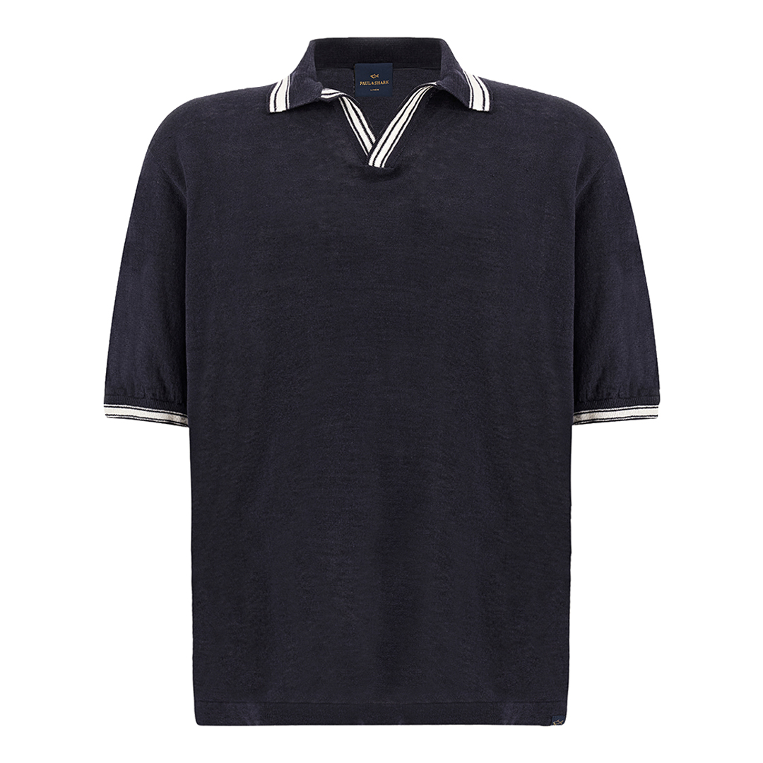 Paul & Shark Men's Dama Blue Polo Shirt With Open Collar In Linen, Man, Size: Xxl