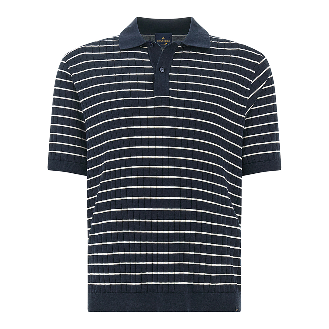 Paul & Shark Men's Dress Blues-Blanc De Blanc Polo In Piuma Cotton With Striped Pattern, Man, Size: Xxl