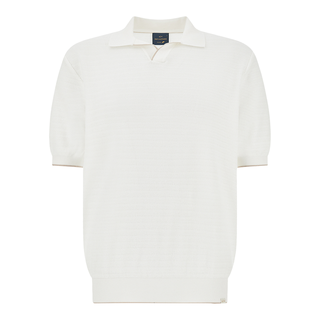 Paul & Shark Men's Blanc De Blanc Open‑Collar Polo In Piuma Cotton, Man, Size: Xl