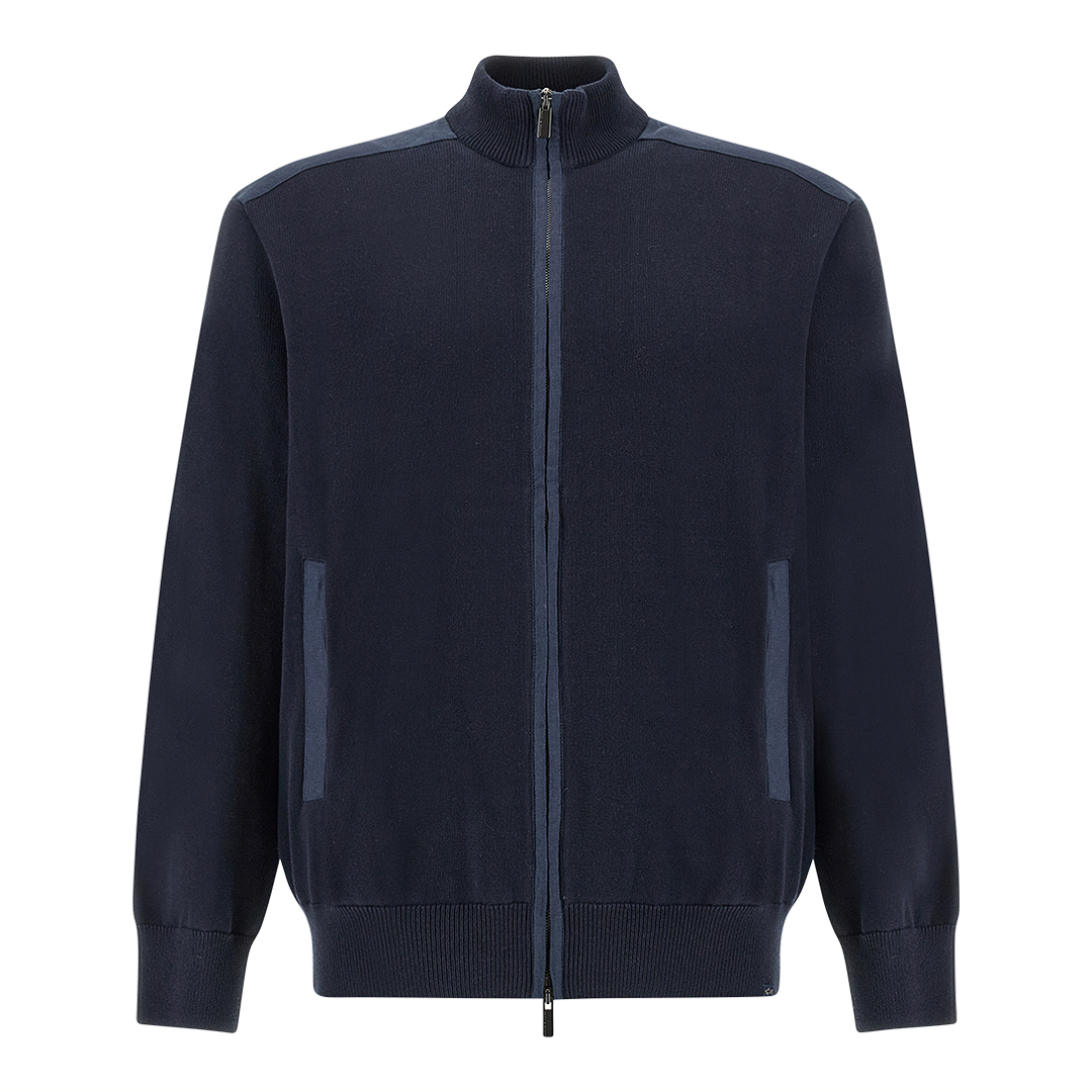 Paul & Shark Men's Dama Blue Zip‑Up Sweater In Fresco Cotton With Linen Details, Man, Size: 6XL