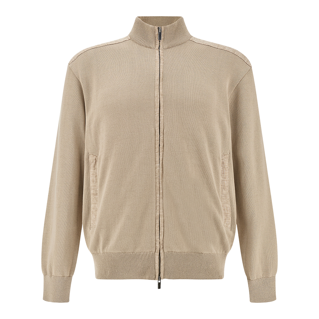 Paul & Shark Men's Beige Zip‑Up Sweater In Fresco Cotton With Linen Details, Man, Size: 4XL
