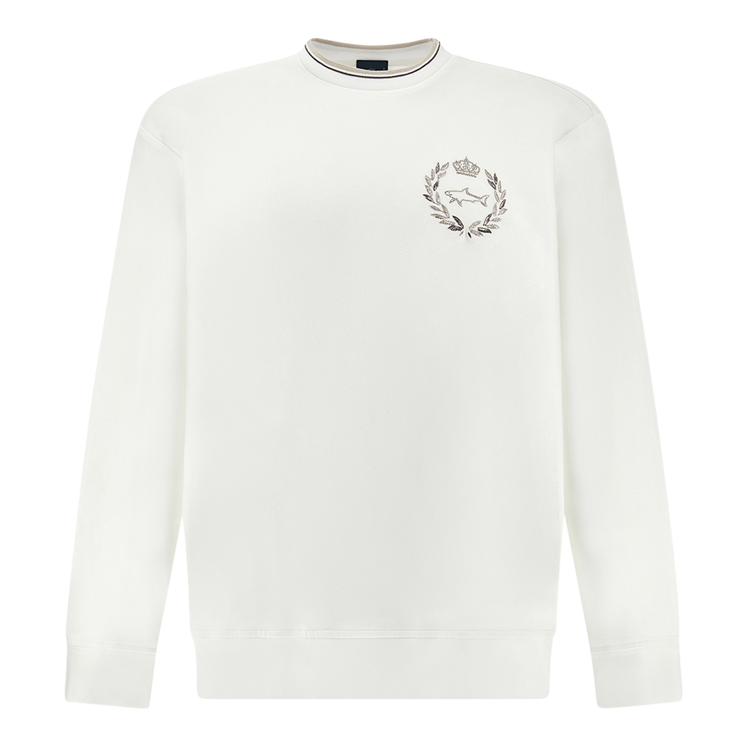 Paul & Shark Men's Blanc De Blanc X‑Soft Sweatshirt In Cotton With Heraldic Embroidery, Man, Size: Xxl