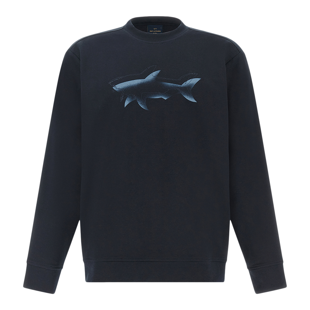 Felpa in cotone Active fleece con stampa Shark, Uomo, BLU, Taglia: M