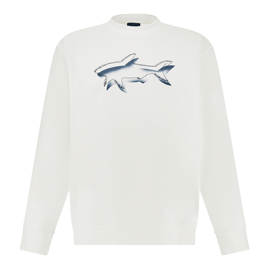 Felpa in cotone Active fleece con stampa Shark, Uomo, BURRO, Taglia: XL