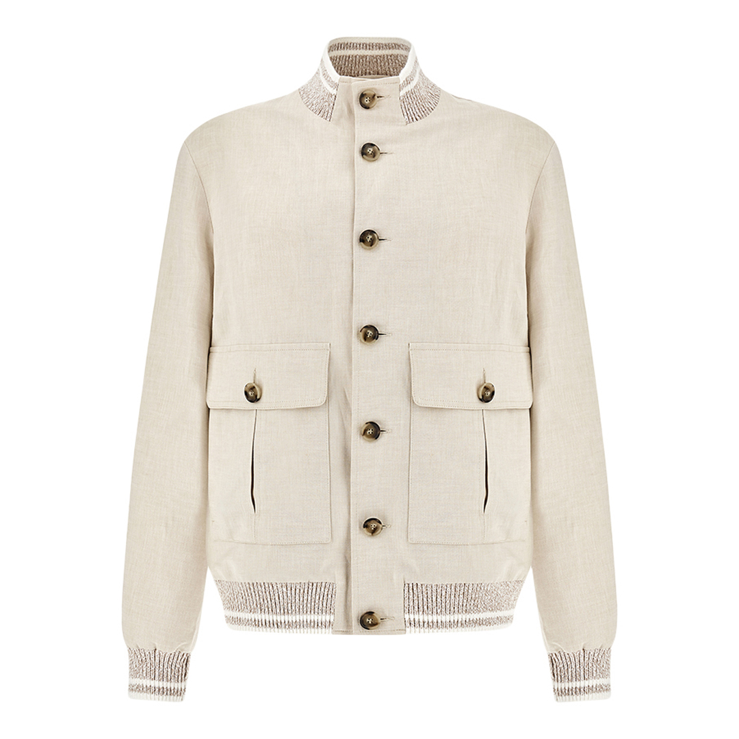 Bomber in lino e cotone, Uomo, BEIGE, Taglia: 3XL