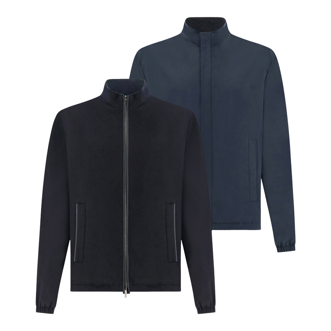 Paul & Shark Men's Dama Blue/Dama Blue Reversible Eclisse Blouson In Cashmere And Typhoon® Platinum, Man, Size: 3XL