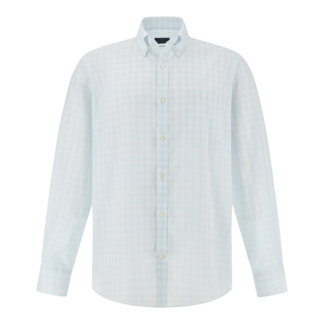 Paul & Shark Men's Checks White Light Blue Summer Breeze Cotton Shirt With Check Pattern, Man, Size: 043