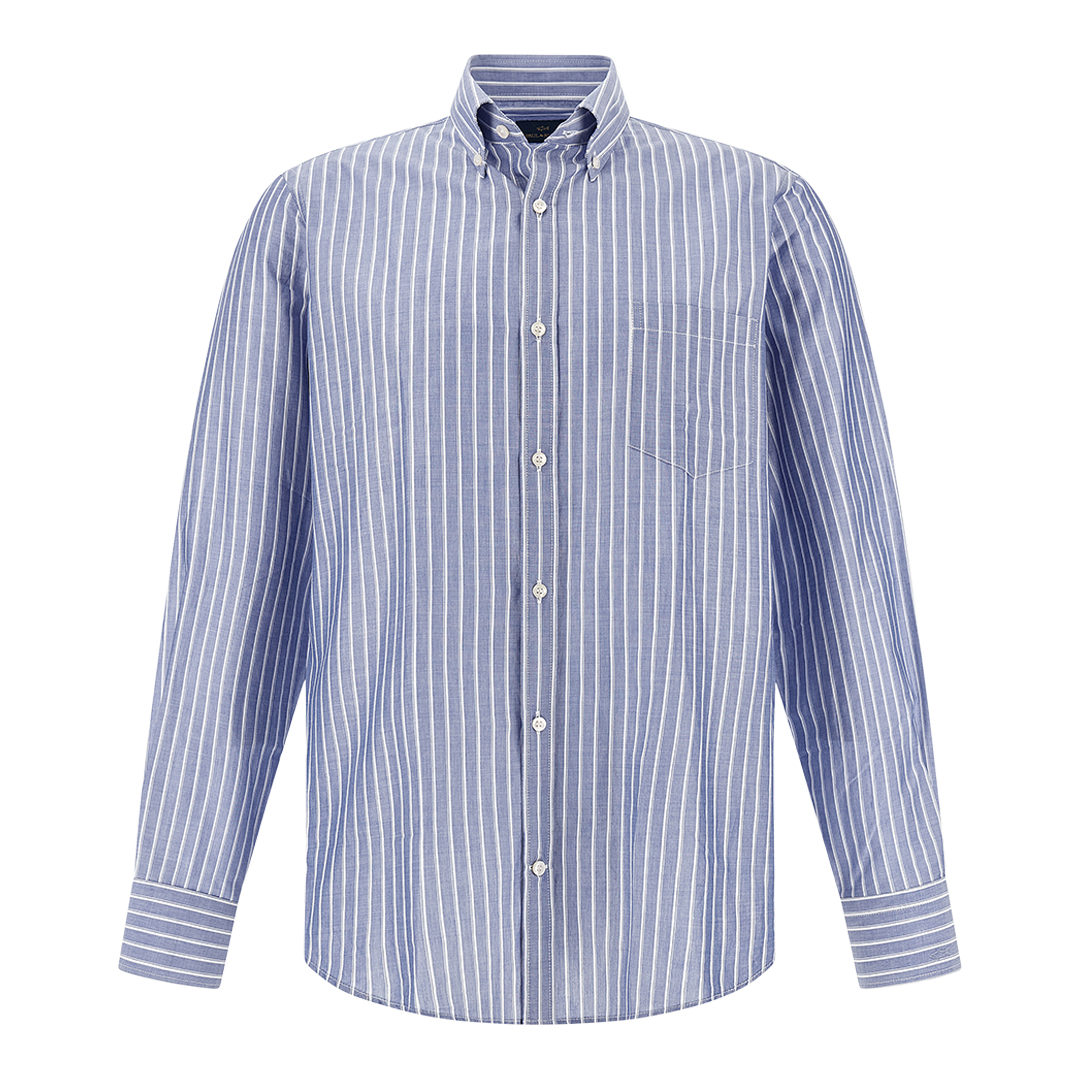 Paul & Shark Men's Rows Blue White Summer Breeze Cotton Shirt With Striped Pattern, Man, Size: 042