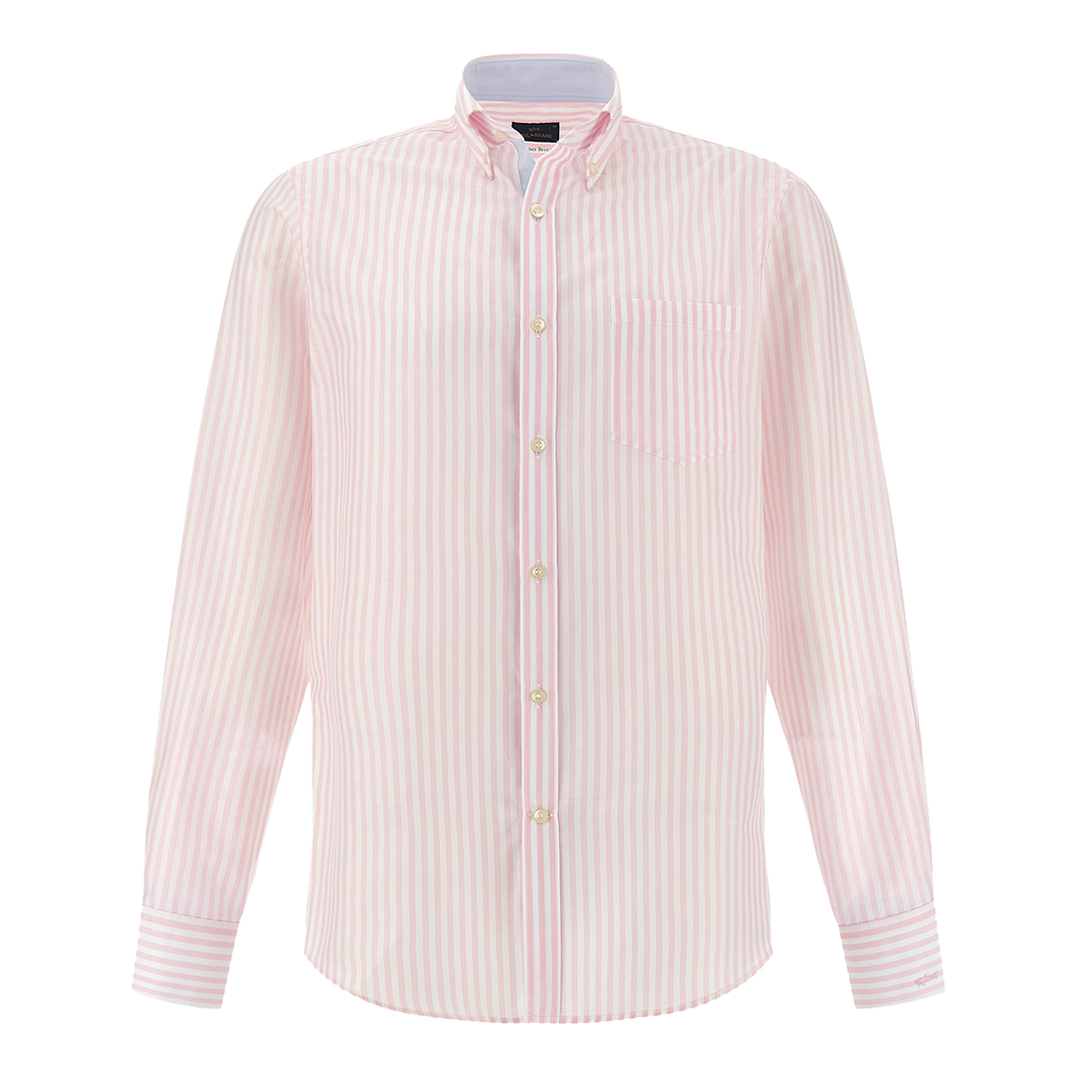Paul & Shark Men's Rows White Pink Summer Breeze Cotton Shirt With Striped Pattern, Man, Size: 043
