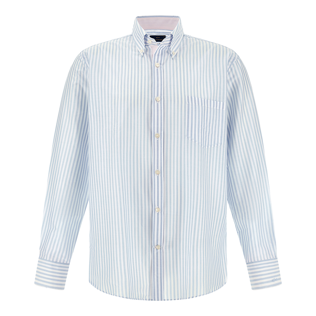 Paul & Shark Men's Rows White Light Blue Summer Breeze Cotton Shirt With Striped Pattern, Man, Size: 043