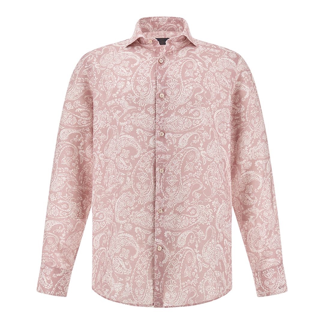 Paul & Shark Men's Pink Paisley White Linen Shirt With Shark Paisley Pattern, Man, Size: 042