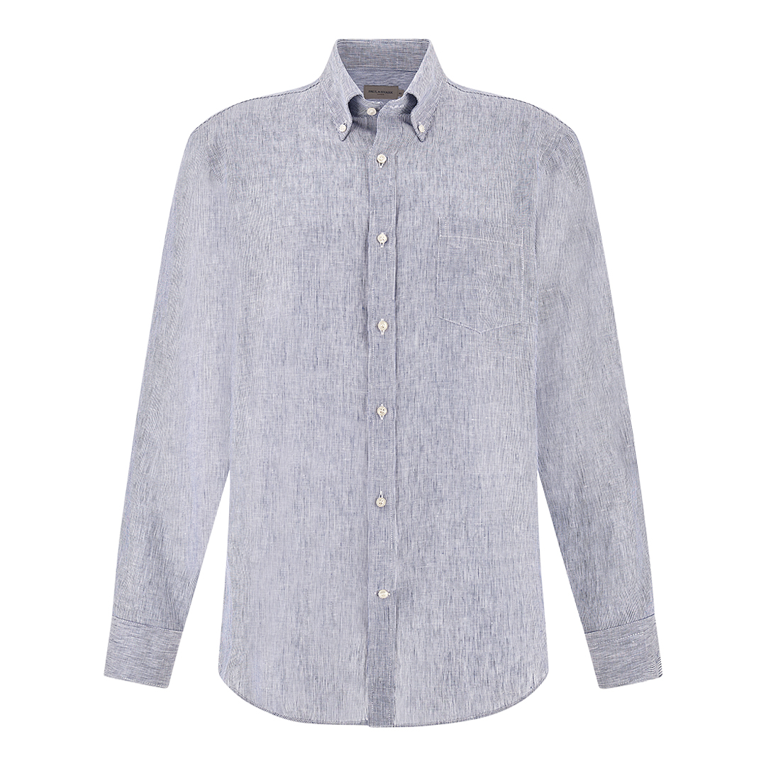 Paul & Shark Men's Stripes White Blue Soffio Linen Shirt, Man, Size: 040