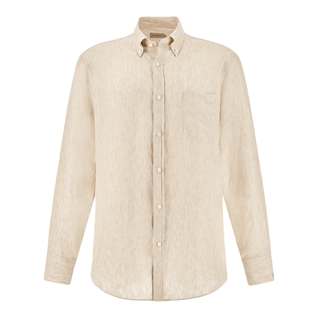 Paul & Shark Men's Rows White Beige Soffio Linen Shirt, Man, Size: 043