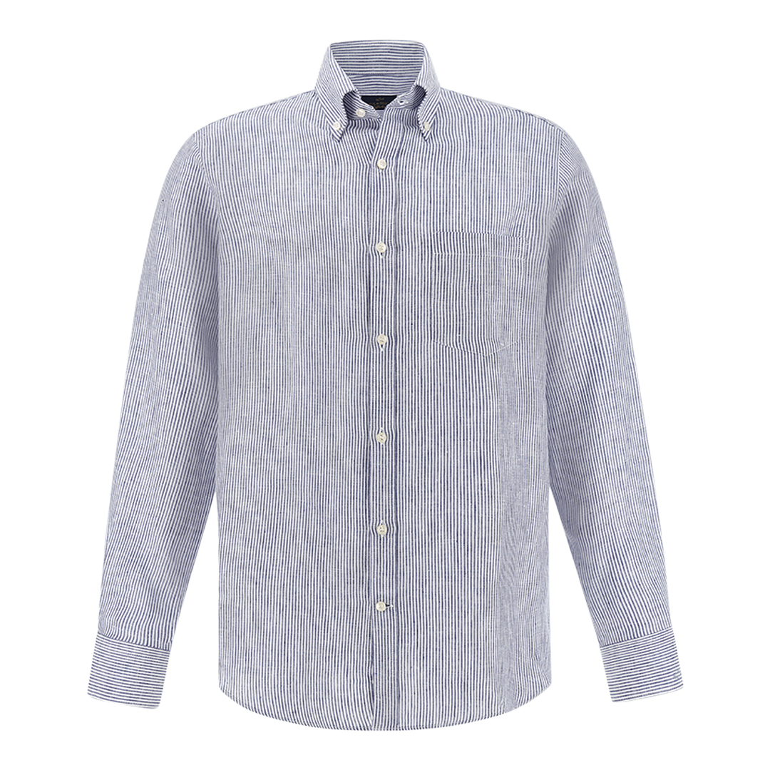 Paul & Shark Men's Rows White Blue Soffio Linen Shirt With Striped Pattern, Man, Size: 041