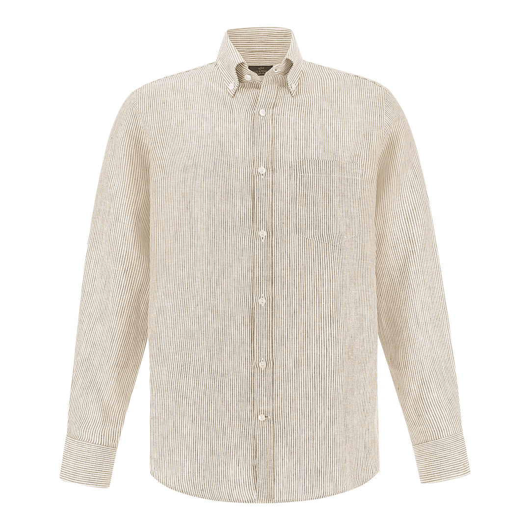 Paul & Shark Men's Rows White Beige Soffio Linen Shirt With Striped Pattern, Man, Size: 043