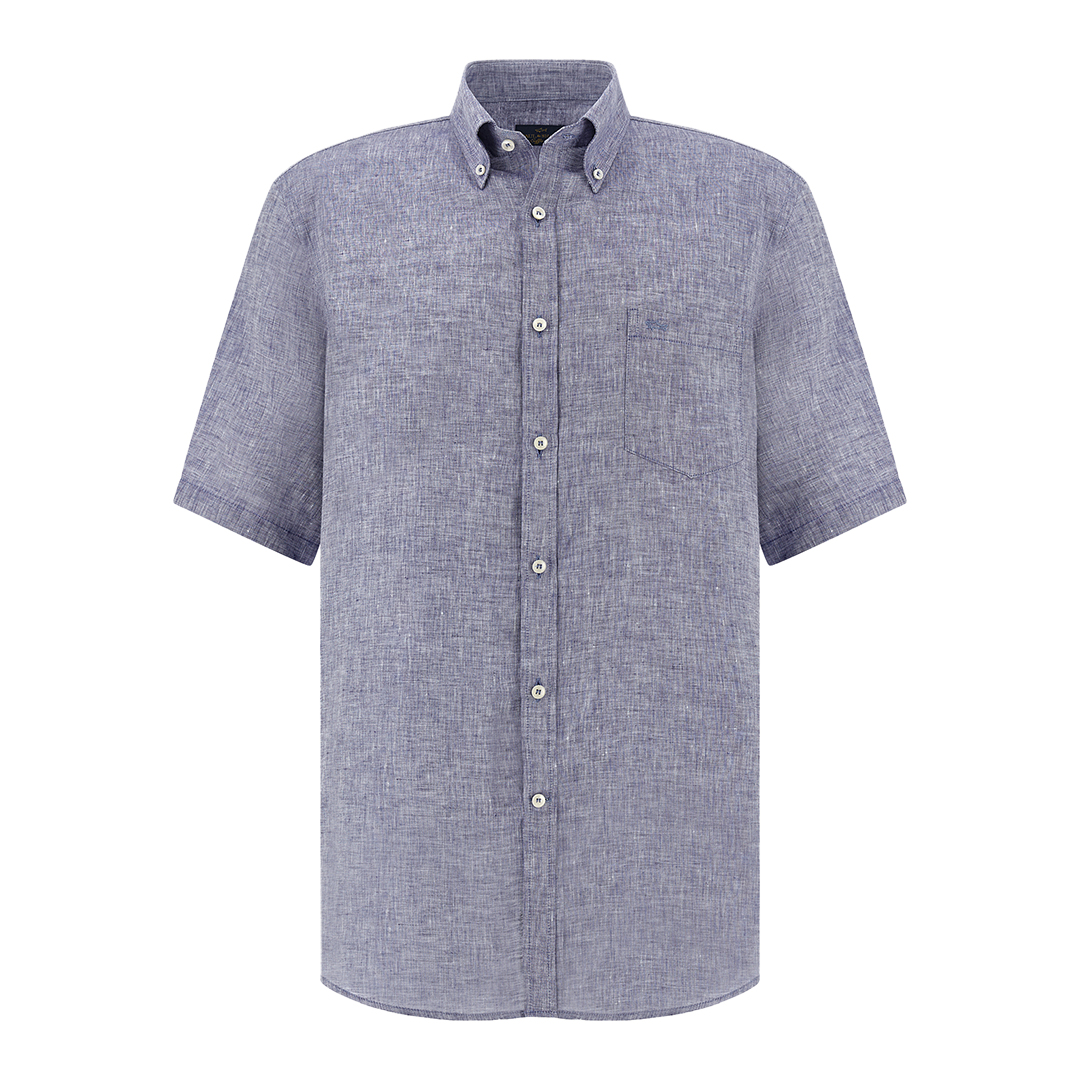 Paul & Shark Men's Dama Blue Soffio Linen Shirt With Short Sleeves, Man, Size: 045