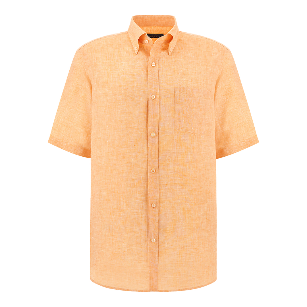 Paul & Shark Men's Orange Soffio Linen Shirt With Short Sleeves, Man, Size: 038