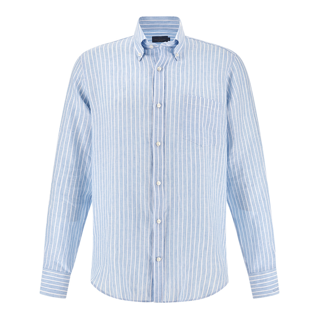 Paul & Shark Men's Rows Light Blue White Soffio Linen Shirt With Striped Pattern, Man, Size: 041