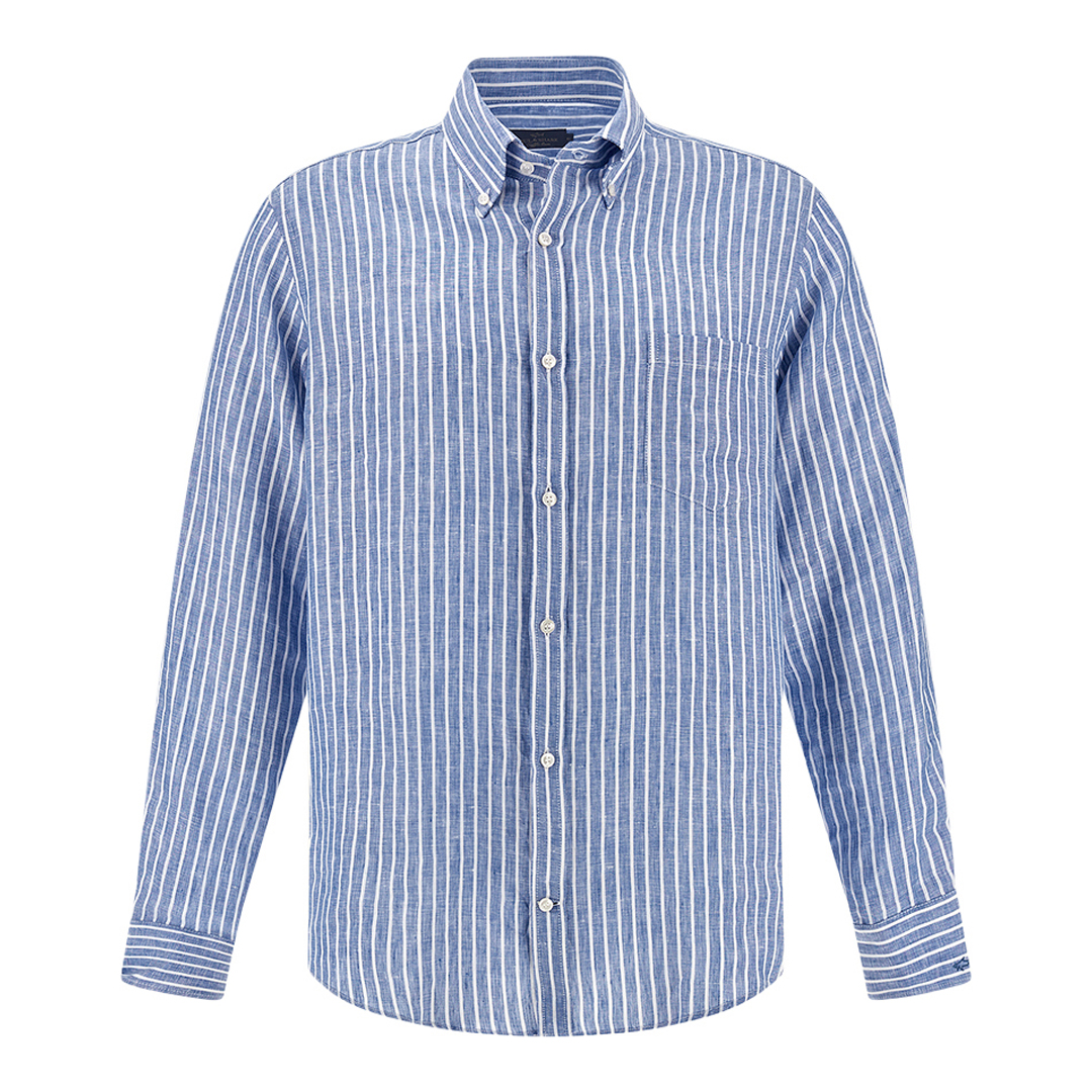 Paul & Shark Men's Rows Blue White Soffio Linen Shirt With Striped Pattern, Man, Size: 042