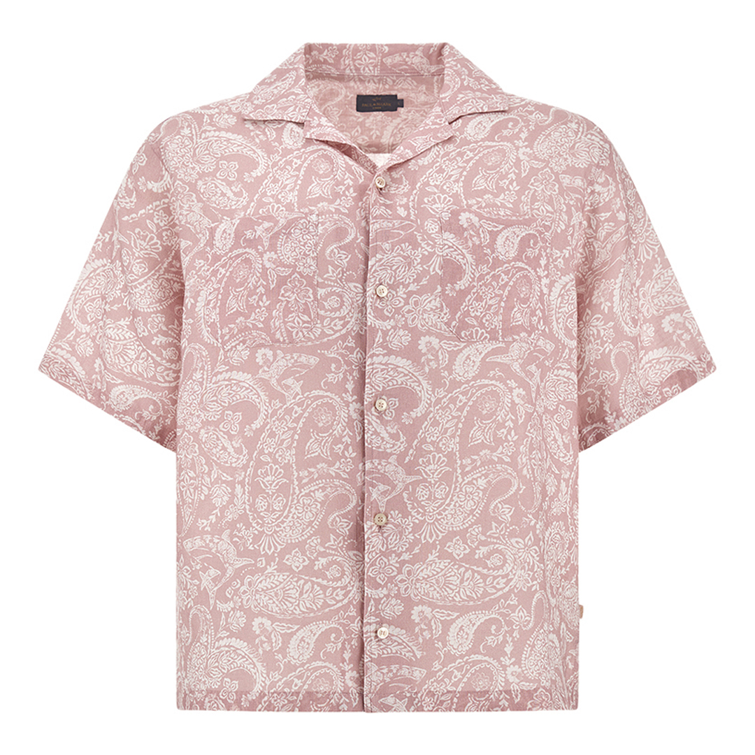 Paul & Shark Men's Pink Paisley White Linen Shirt With Shark Paisley Pattern, Man, Size: Xxl