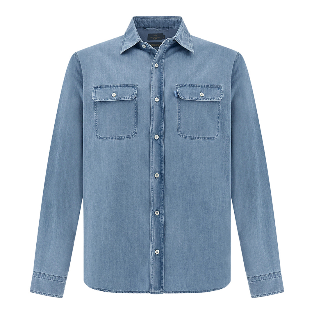 Overshirt X-Soft in denim Giza Cotton, Uomo, BLU CHIARO JEANS, Taglia: 3XL