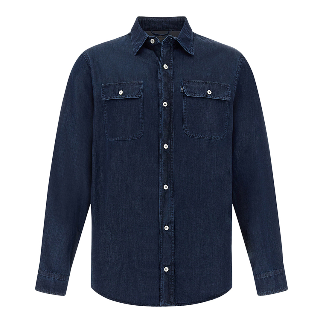 Overshirt X-Soft in denim Giza Cotton, Uomo, BLU SCURO JEANS, Taglia: 3XL