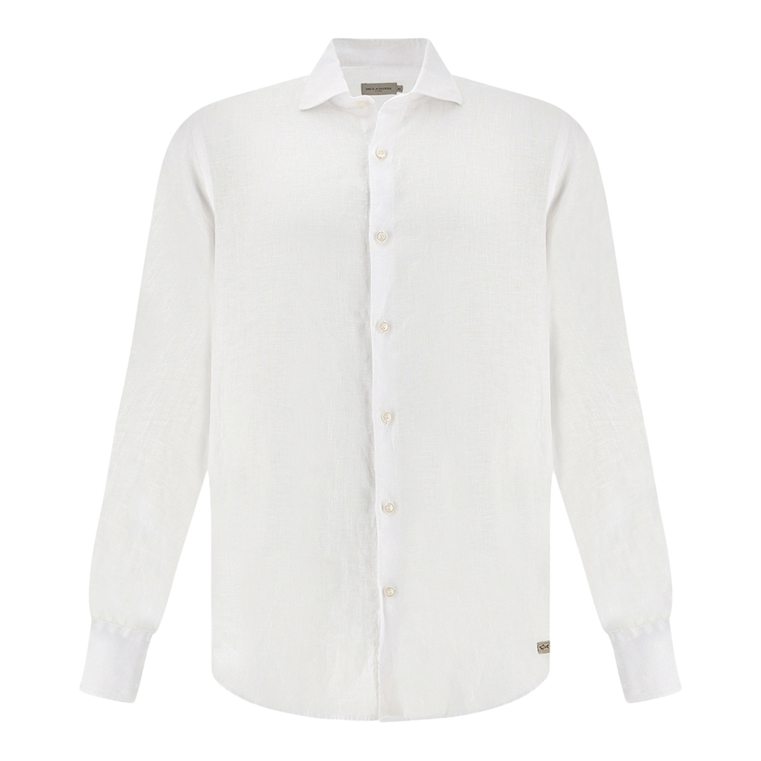 Paul & Shark Men's White Gart‑Dyed Linen Shirt, Man, Size: 040