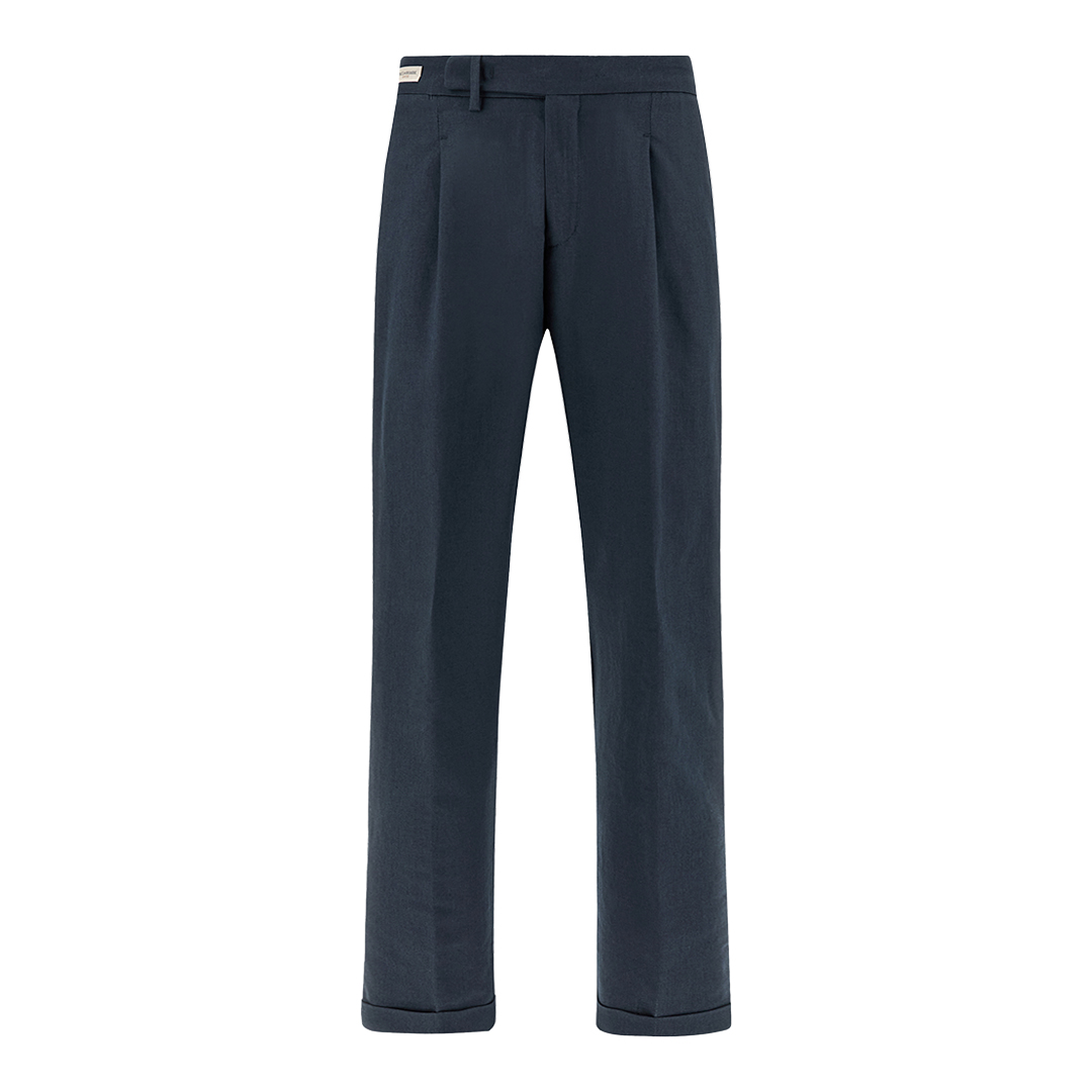 Paul & Shark Men's Dama Blue Chino Trousers In Linen And Cotton With Pleats, Man, Size: 56
