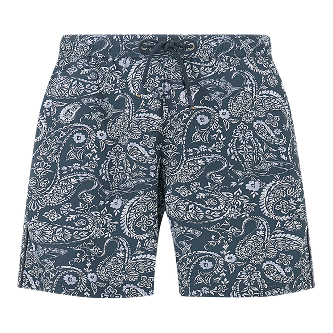 Paul & Shark Men's Blue Paisley Light Blue White Swimwear Portofino With Shark Paisley Print, Man, Size: Xxl