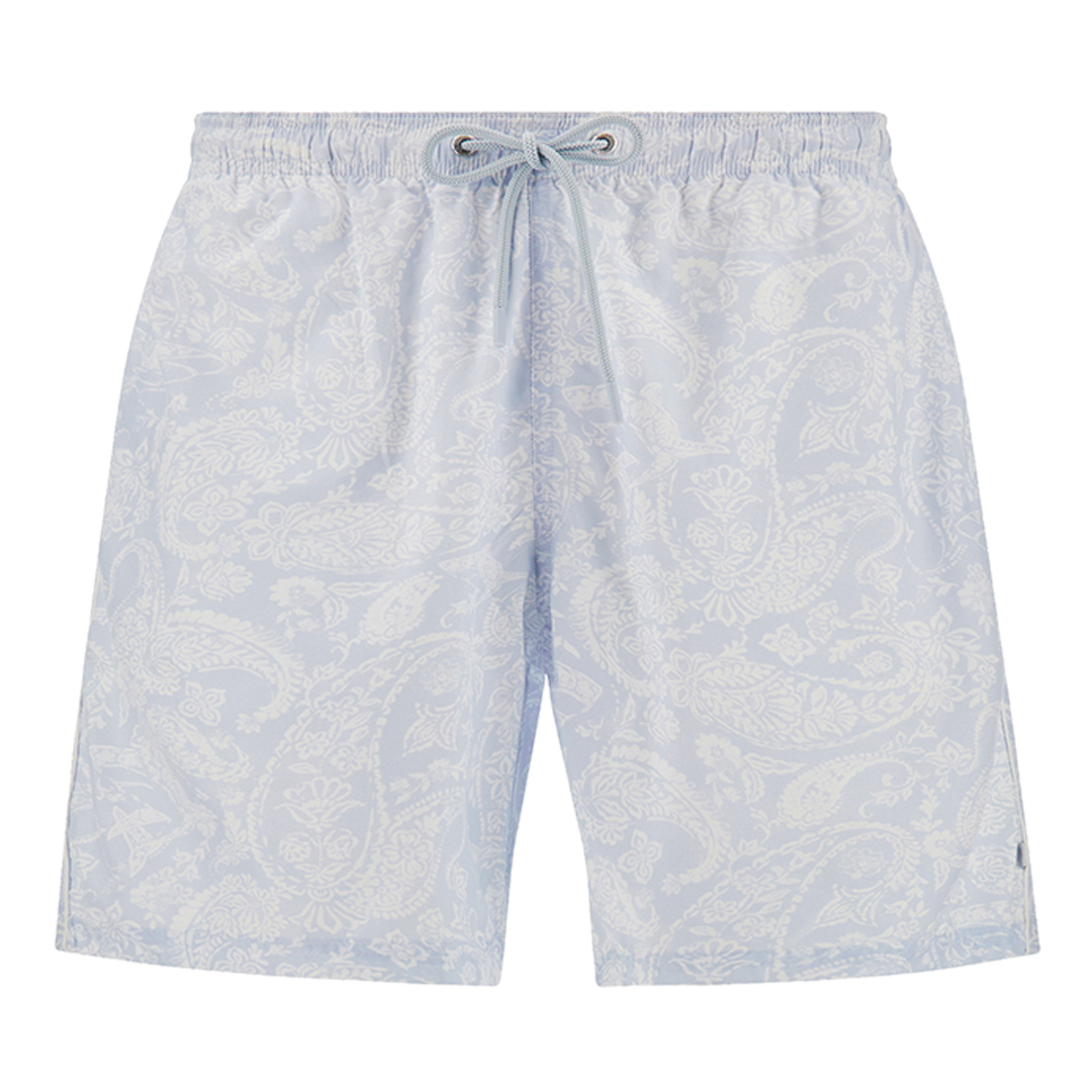 Paul & Shark Men's Light Blu Paisley White Swimwear Portofino With Shark Paisley Print, Man, Size: Xxl