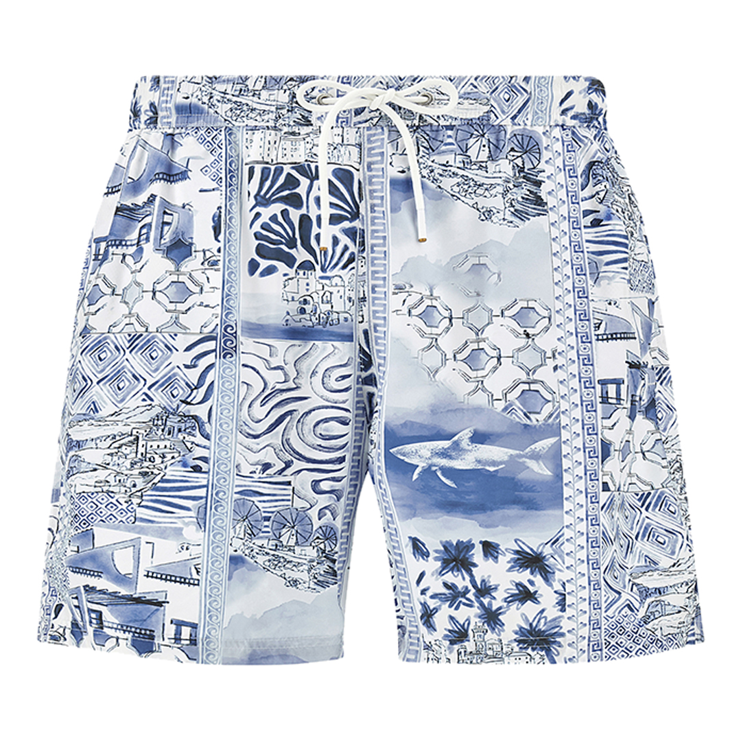 Costume da bagno con stampa Greece Voyage, Uomo, STAMPA MEDITERRANEA, Taglia: M
