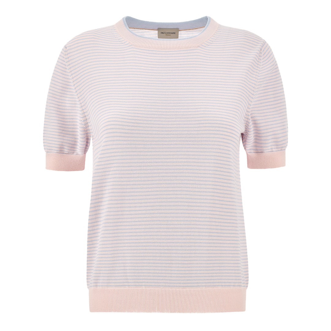 Paul & Shark Women's Primrose Pink-Baby Blue Fresco Cotton Sweater With Striped Pattern, Woman, Size: Xs