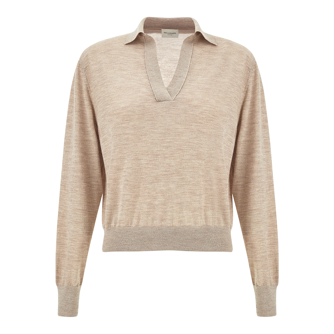 Paul & Shark Women's Almond Polo With V-Neck In Cashmere And Jaipur Silk, Woman, Size: Xl
