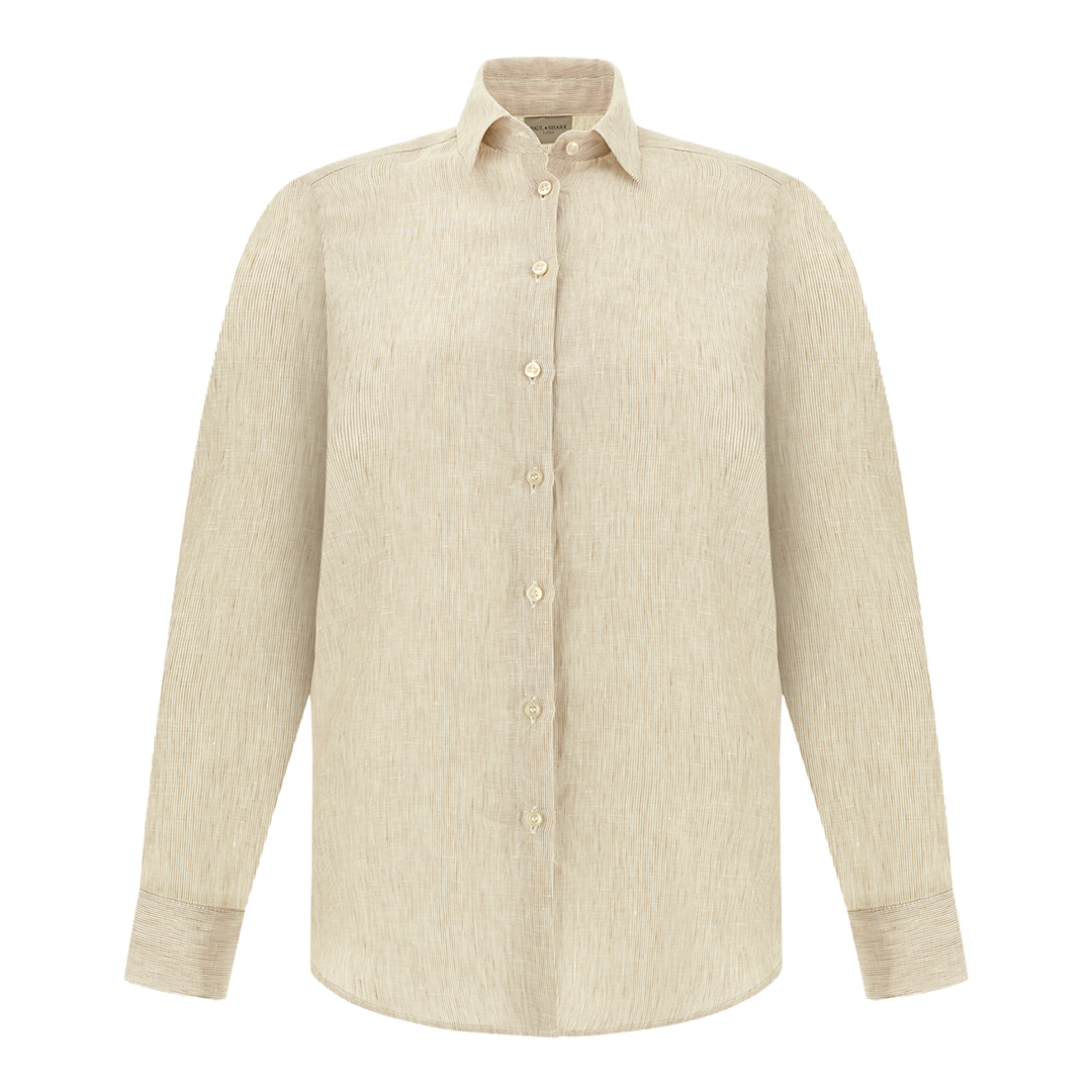 Paul & Shark Women's Rows White Beige Soffio Linen Shirt With Striped Pattern, Woman, Size: 46