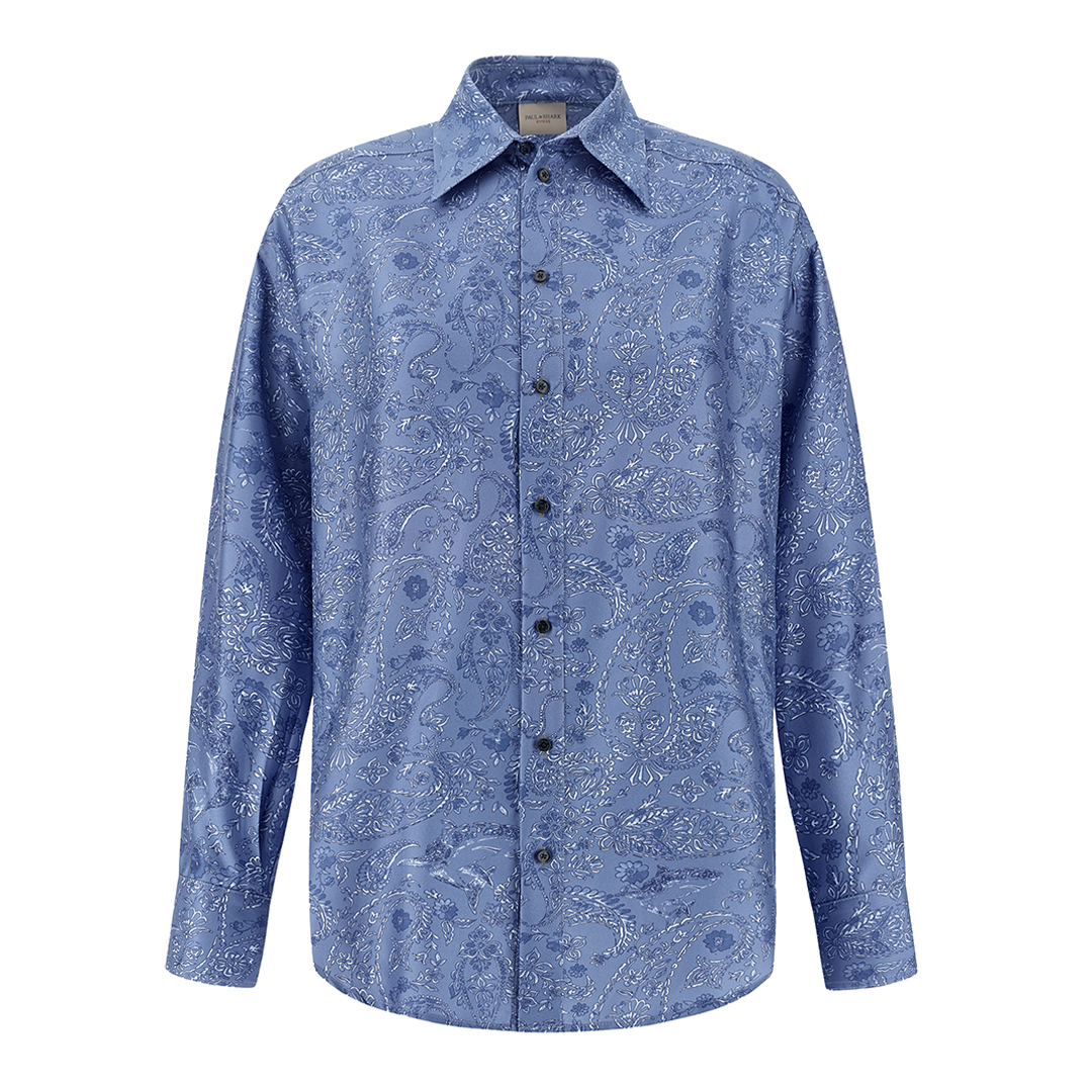 Paul & Shark Women's Shades Of Light Blue Paisley Silk Overshirt With Shark Paisley Print, Woman, Size: 38