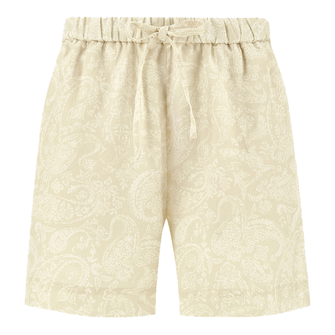 Bermuda in lino con stampa Shark Paisley, Donna, BEIGE PAISLEY BIANCO, Taglia: 38