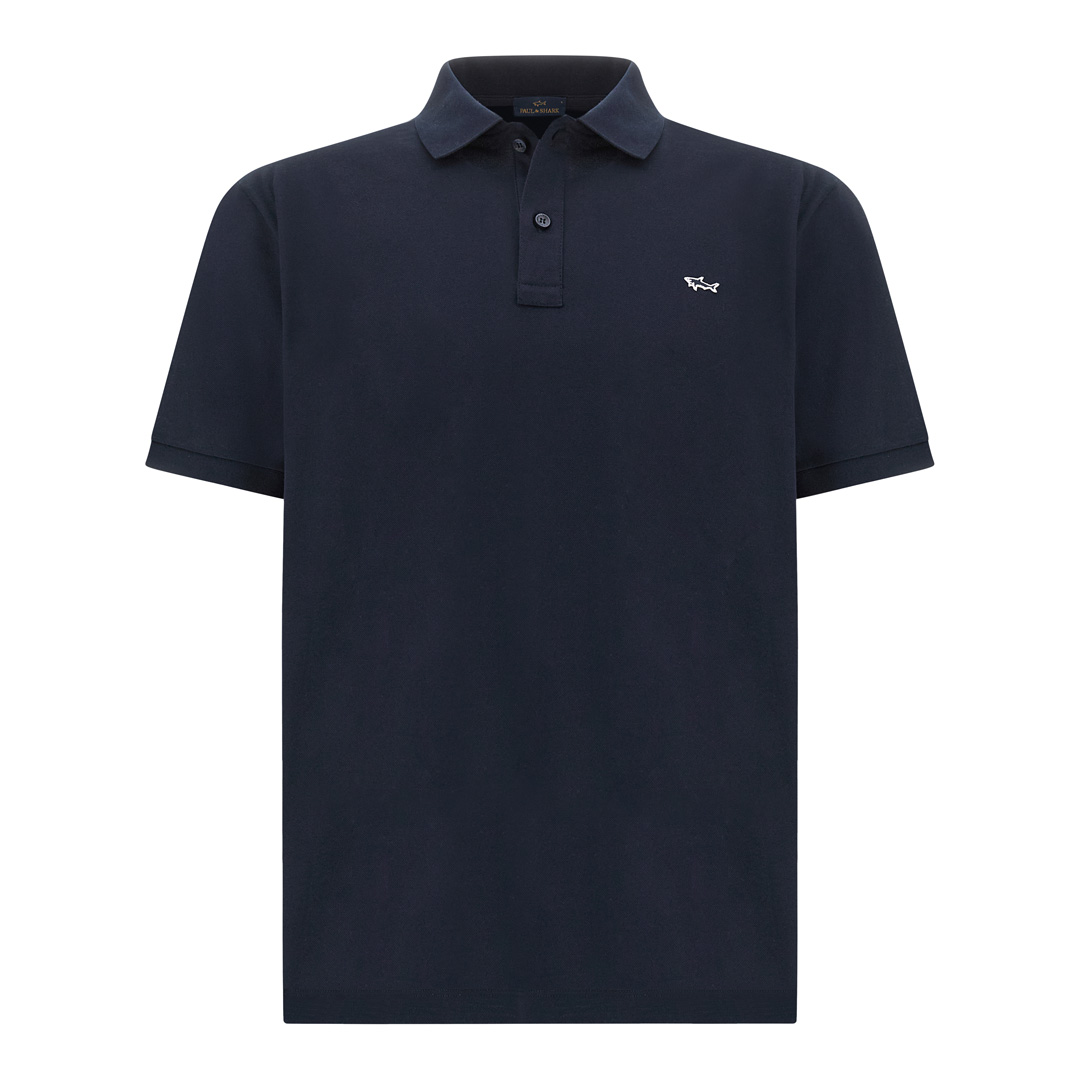 Paul & Shark Men's Dama Blue Double Piqué Cotton Polo Shirt With Shark Embroidery, Man, Size: 6XL