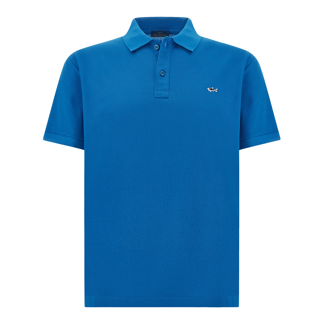 Paul & Shark Men's Imperial Blue Double Piqué Cotton Polo Shirt With Shark Embroidery, Man, Size: S