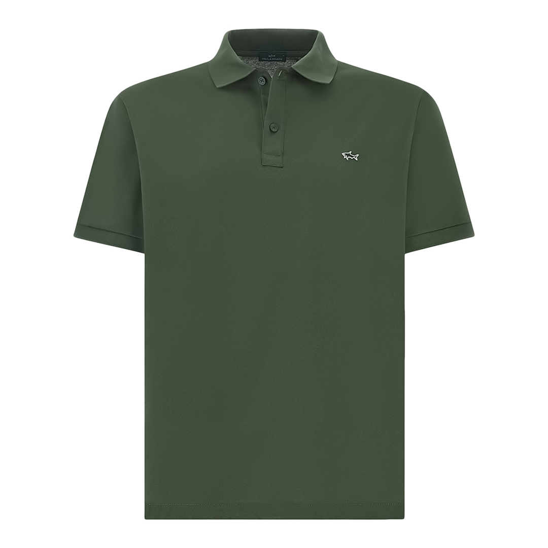 Paul & Shark Men's Army Green Double Piqué Cotton Polo Shirt With Shark Embroidery, Man, Size: Xxl