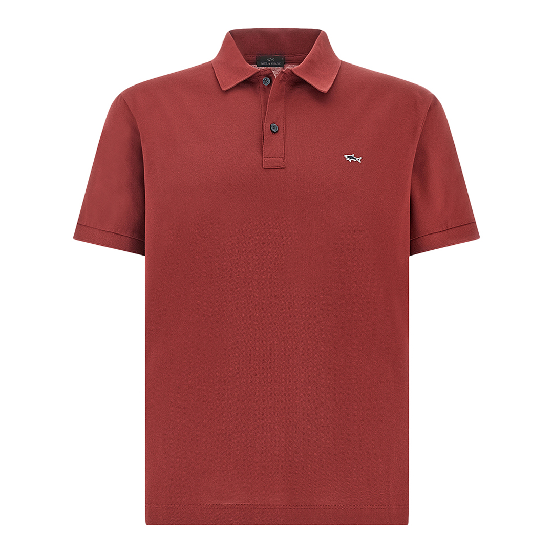 Paul & Shark Men's Ruby Wine Double Piqué Cotton Polo Shirt With Shark Embroidery, Man, Size: L