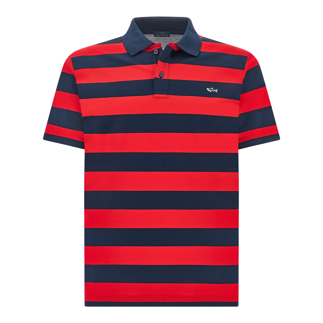 Paul & Shark Men's Blue+Red Double Piqué Cotton Polo, Man, Size: 5XL