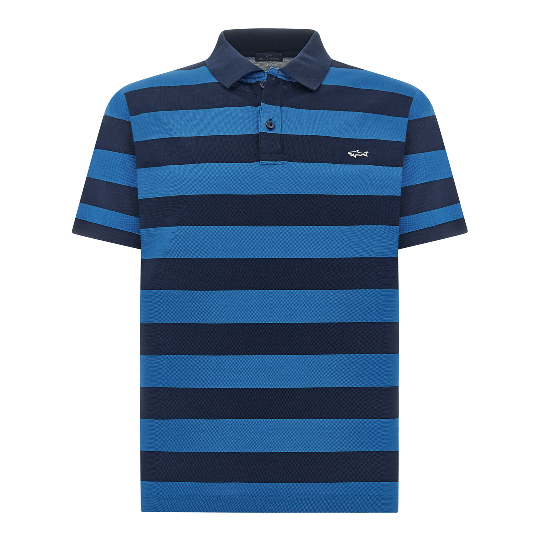 Paul & Shark Men's Blue+Imperial Blue Double Piqué Cotton Polo, Man, Size: 5XL