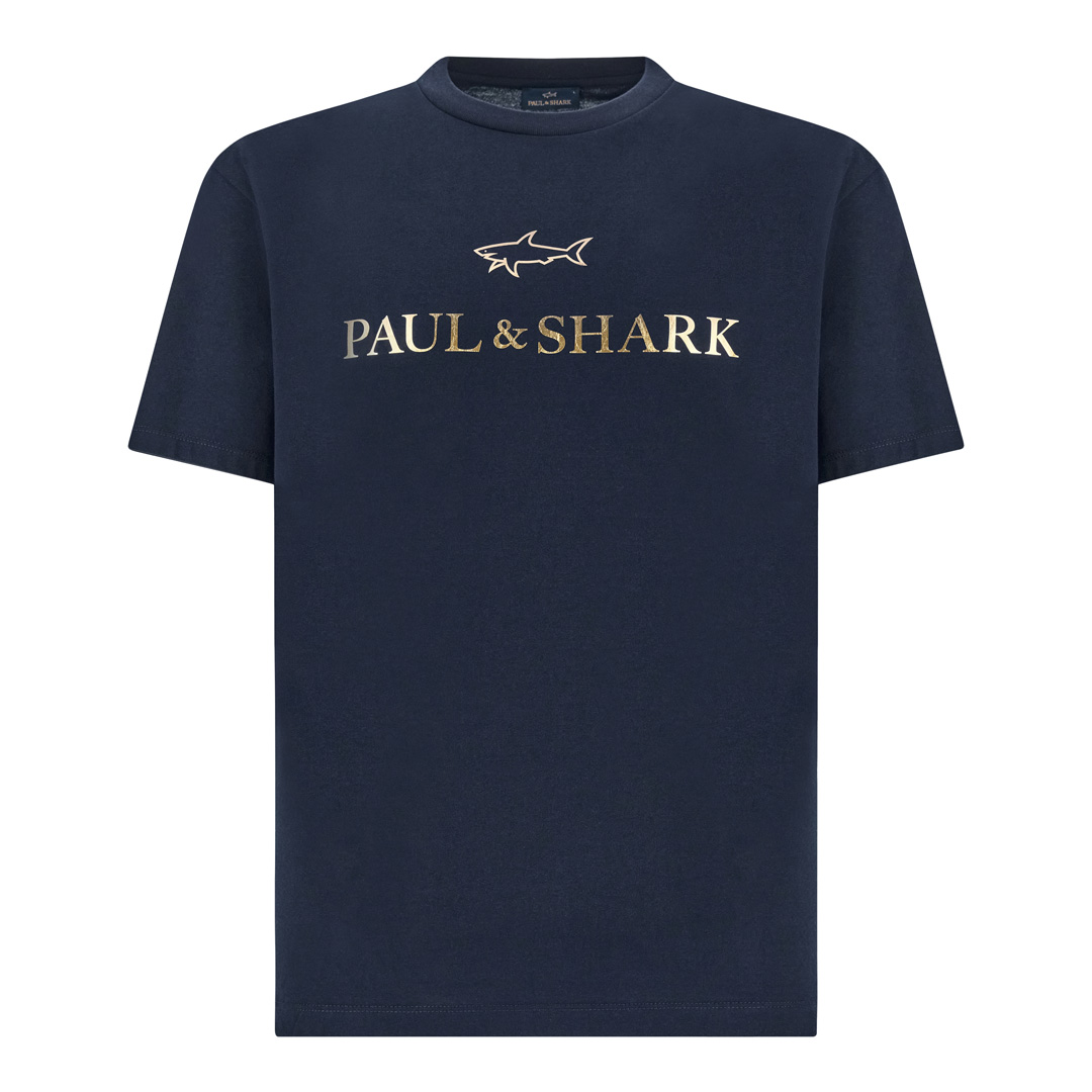 T-shirt in cotone Light Jersey con stampa, Uomo, BLU - ORO, Taglia: 5XL