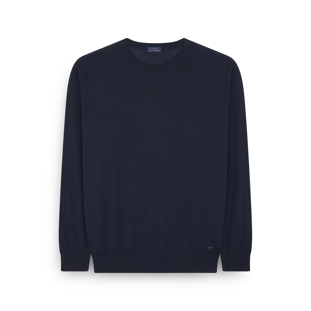 Maglia in lana Merino Ultrafine con ricamo Shark, Uomo, BLU, Taglia: M