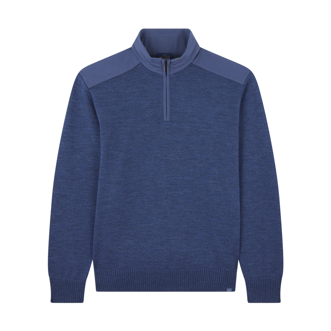 Paul & Shark Half-zip Sweater In Soft Cool Touch Wool With Typhoon® Re-4x4 Stretch Details In Blue